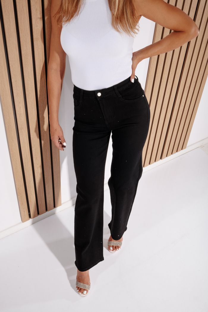 Blugi Wide Leg Dama Talia  Negri #A1195