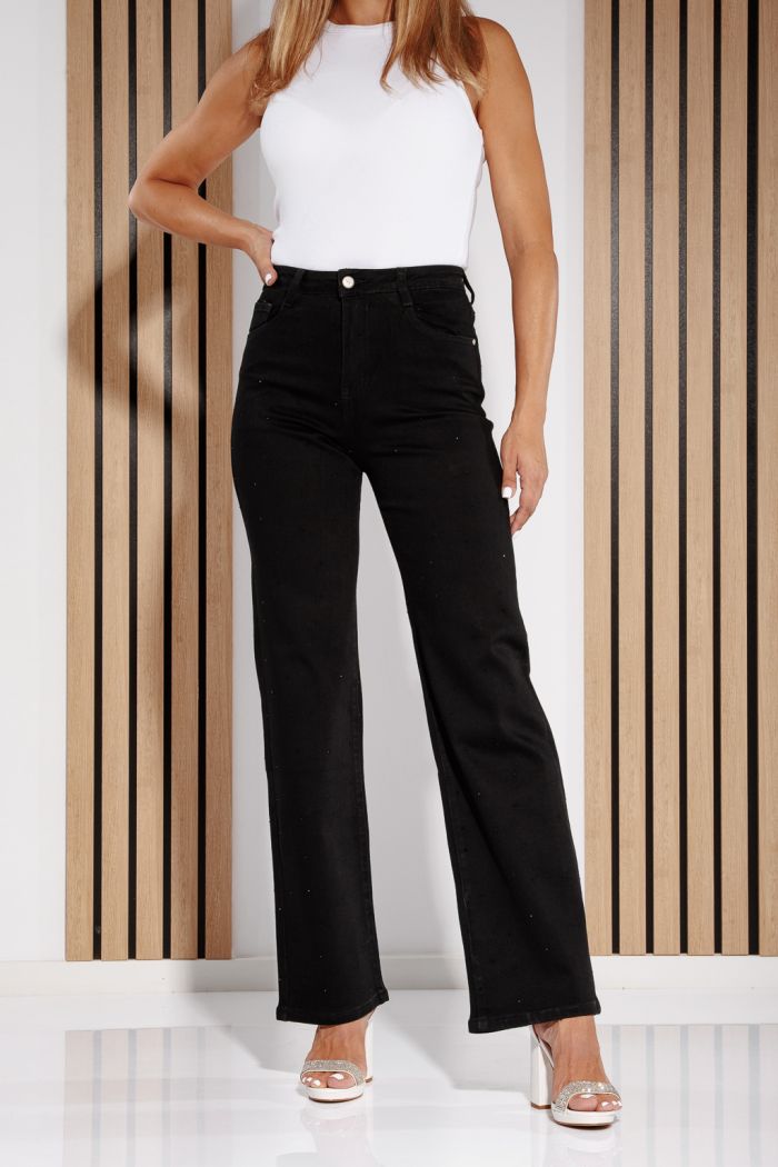 Blugi Wide Leg Dama Talia  Negri #A1195