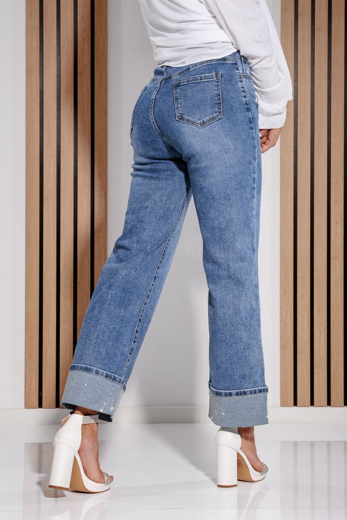Blugi Wide Leg  Dama Iris Albastri #A1182
