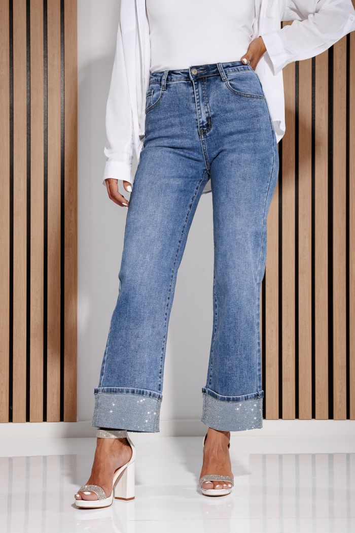 Blugi Wide Leg  Dama Iris Albastri #A1182