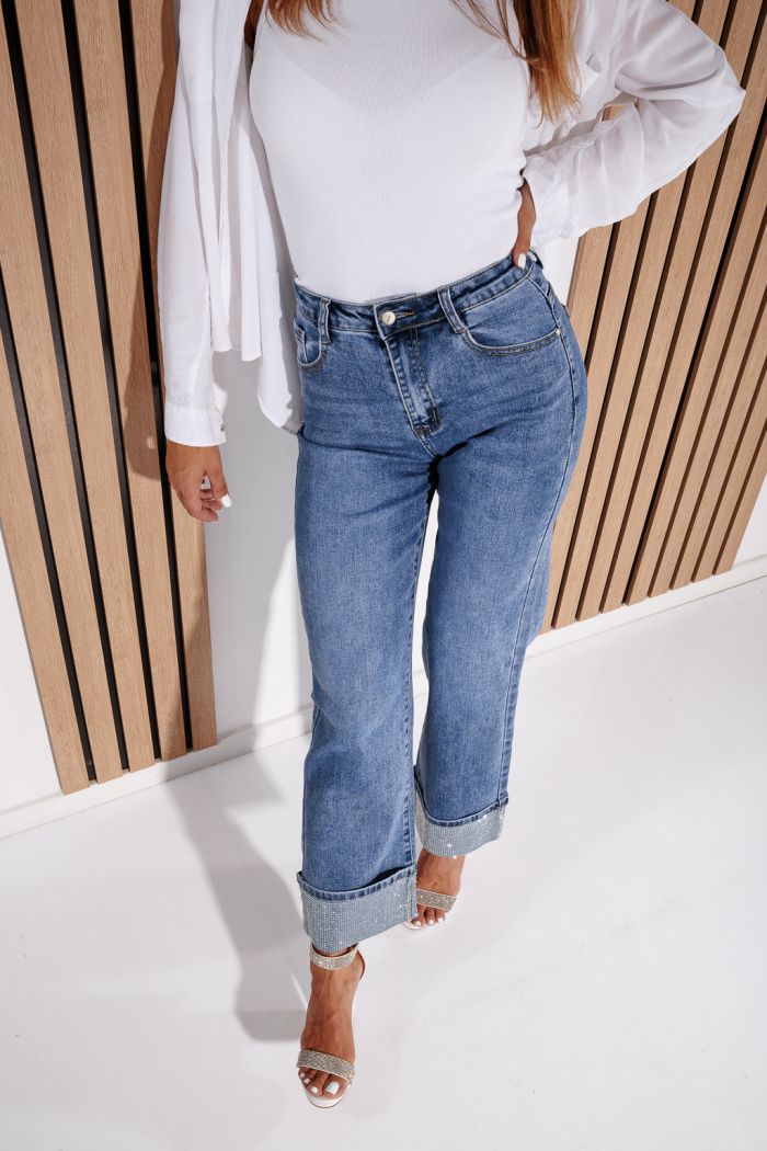Blugi Wide Leg  Dama Iris Albastri #A1182