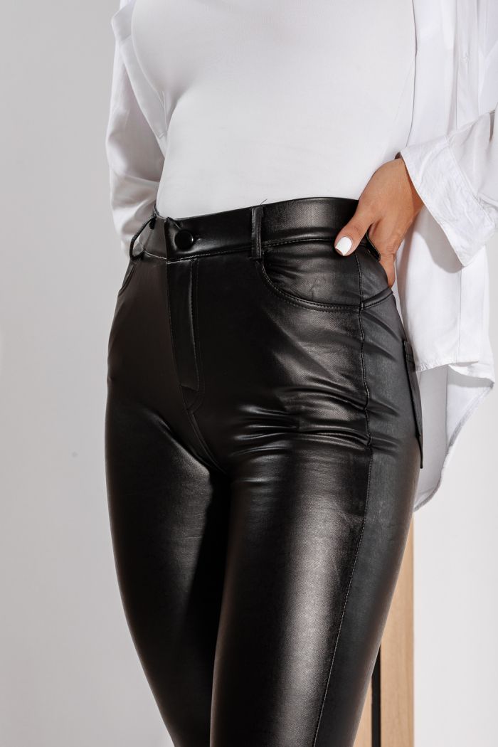 Pantaloni Dama Piele Ecologica Vatuiti Alara Negri #A1
