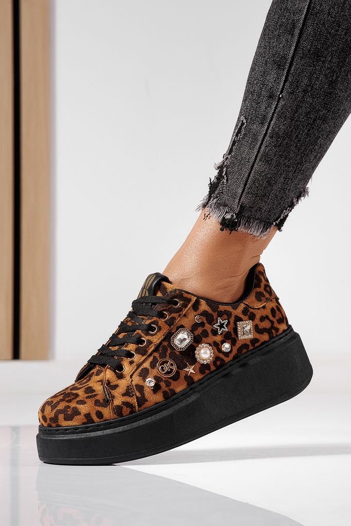 Adidasi dama leopard din piele ecologica intoarsa Alexia #22493