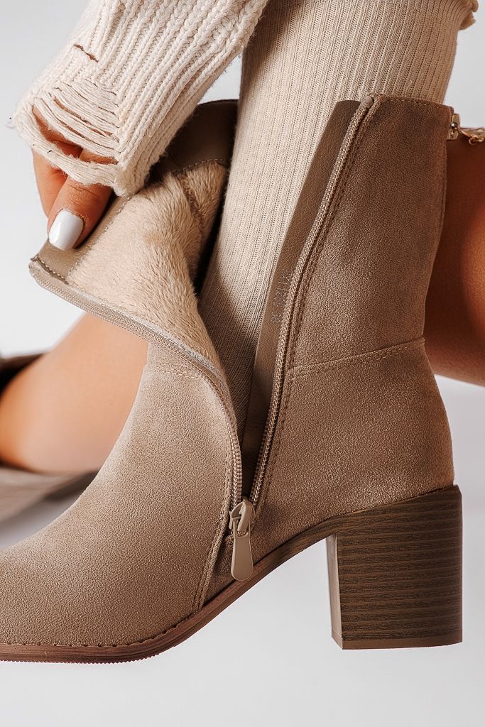 Botine dama imblanite bej din piele ecologica intoarsa Christy #22543