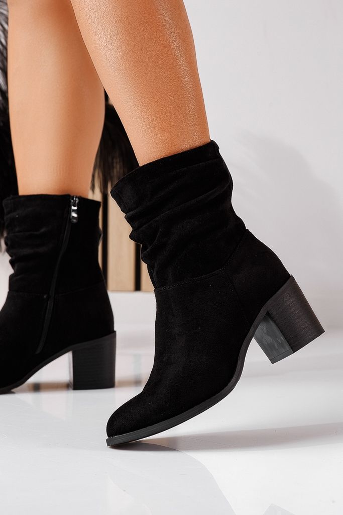 Botine dama imblanite negre din piele ecologica intoarsa Christy #22542