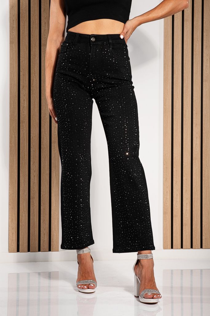 Blugi Wide Leg Fit Dama Alberta Negri #A1215