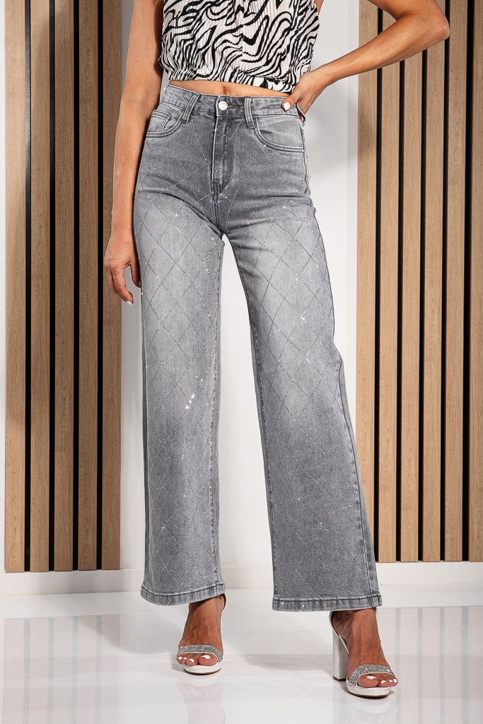 Blugi Wide Leg Fit Dama Irene Gri #A1228