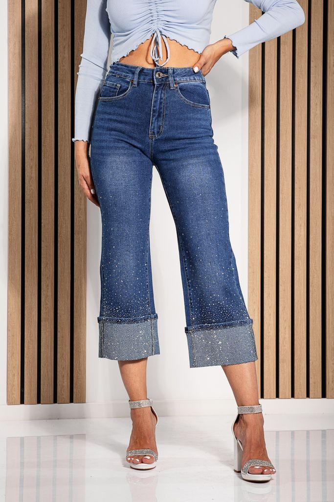 Blugi Wide Leg Dama Chiara Albastri #A1205