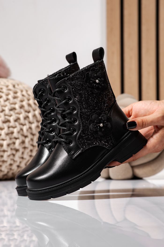 Ghete fete imblanite negre din piele ecologica Marina #22549