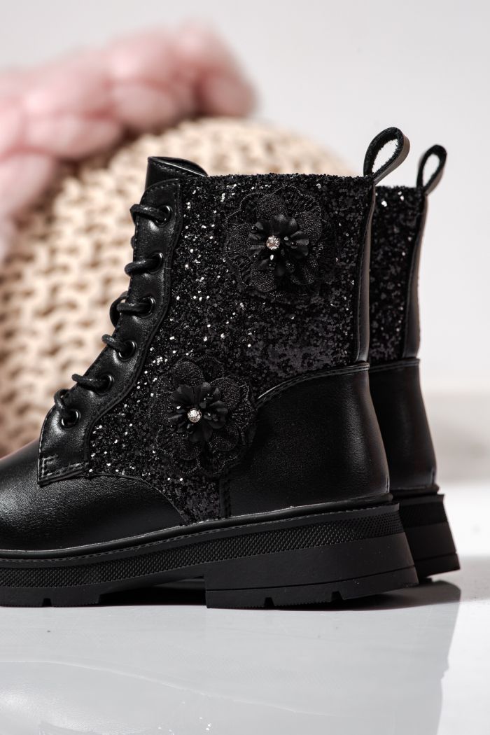 Ghete fete imblanite negre din piele ecologica Marina #22549