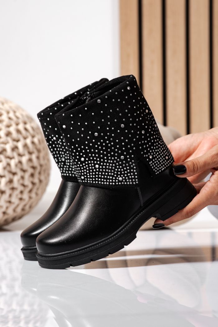 Ghete fete imblanite negre din piele ecologica Eveline #22562