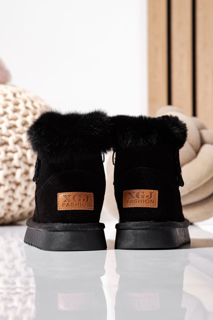 Cizme fete imblanite negre din piele naturala intoarsa Maria #22567