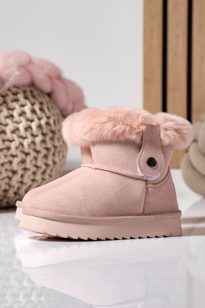 Cizme fete imblanite roz din piele naturala intoarsa Maria #22559
