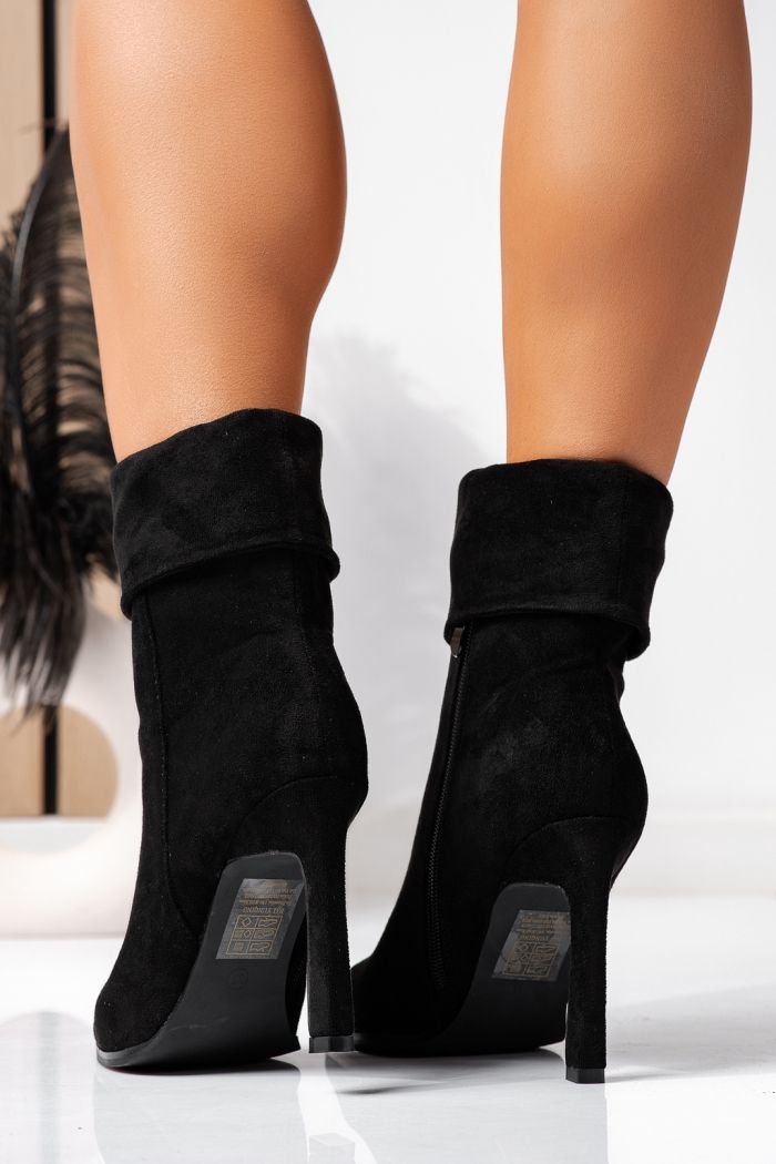 Botine dama captusite negre din piele ecologica intoarsa Dalia #22603
