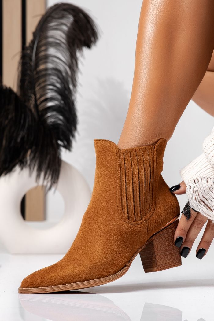 Botine dama captusite camel din piele ecologica intoarsa Chanter #22600