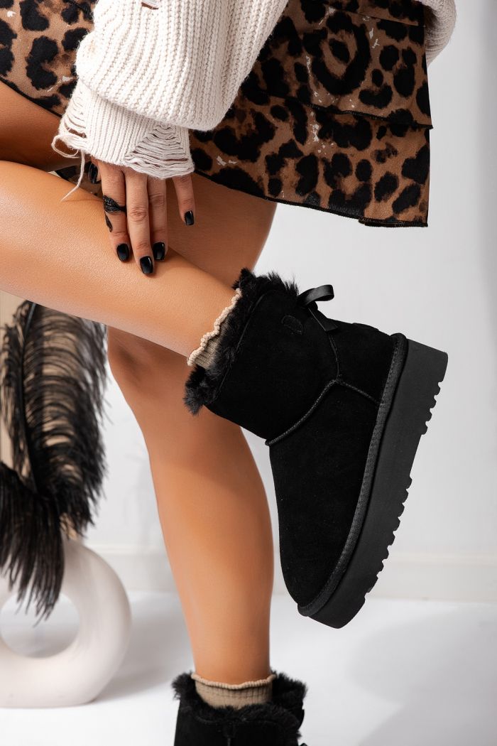 Cizme scurte dama imblanite  tip Ug negre din piele naturala intoarsa Camila #22626