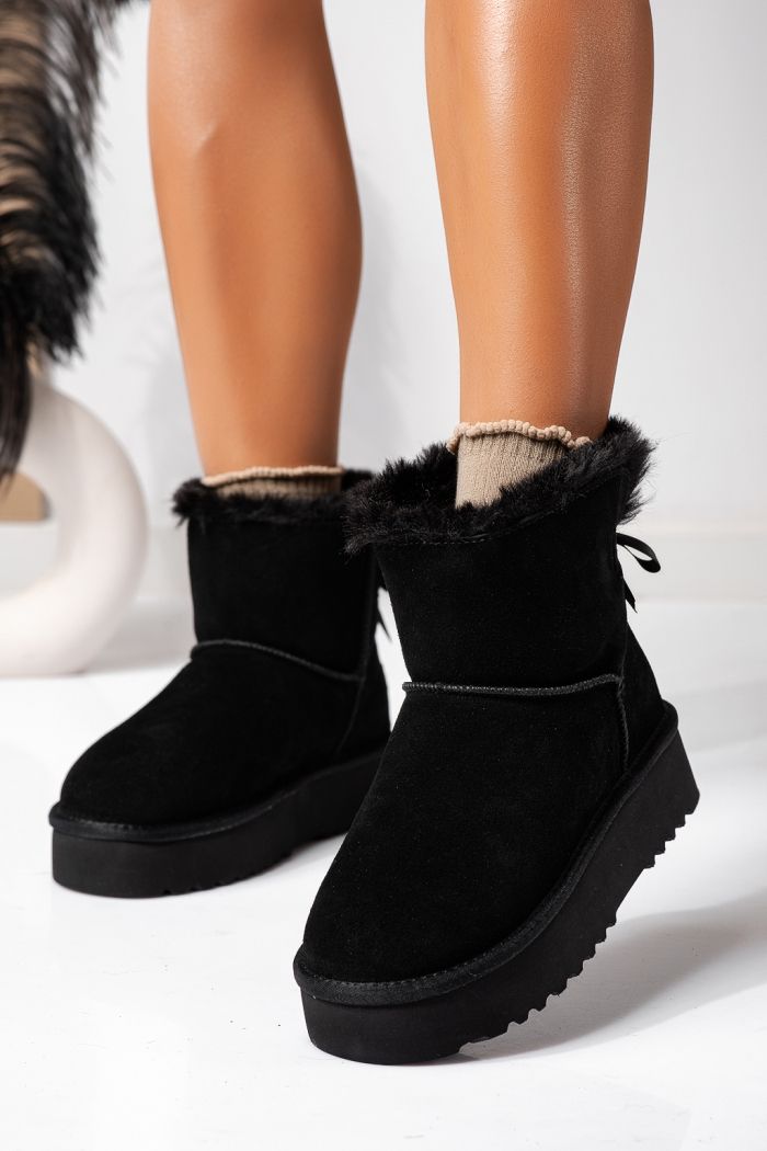 Cizme scurte dama imblanite  tip Ug negre din piele naturala intoarsa Camila #22626