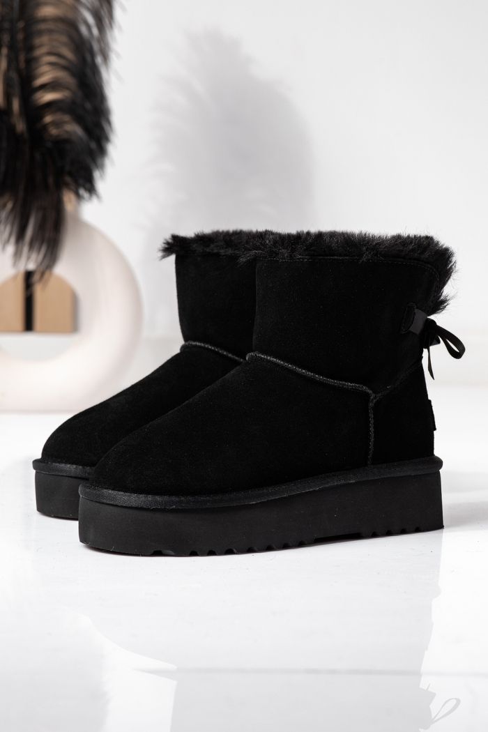 Cizme scurte dama imblanite  tip Ug negre din piele naturala intoarsa Camila #22626