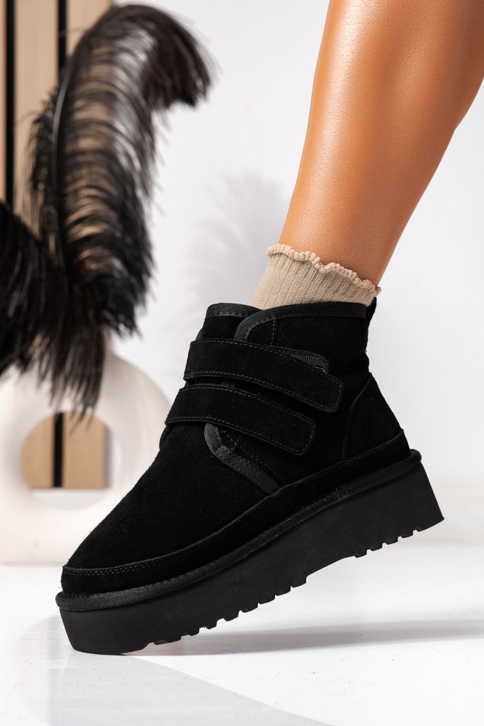 Cizme scurte dama imblanite  tip Ug negre din piele naturala intoarsa Carla #22628