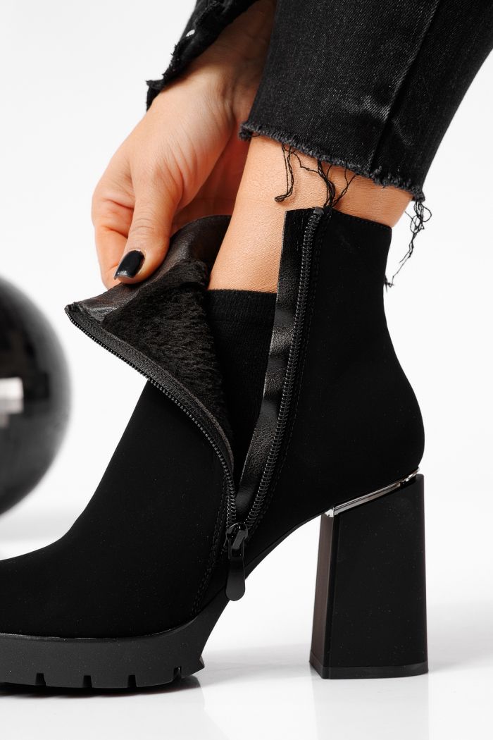Botine dama îmblanite negre din piele ecologica Alba #22642