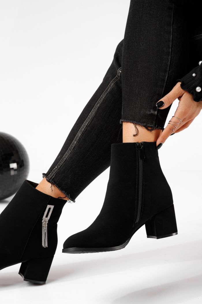 Botine dama îmblanite negre din piele ecologica Beatrice #22646