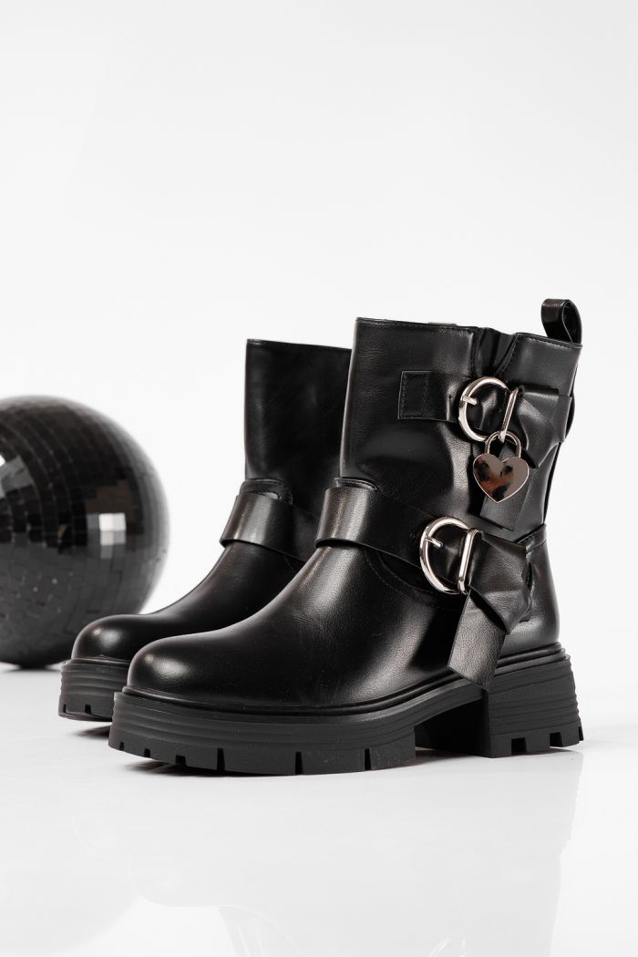 Ghete dama îmblanite negre din piele ecologica Pixie #22671