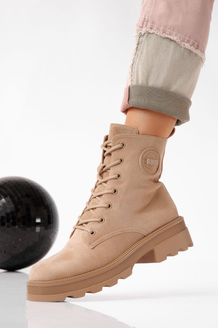 Ghete dama îmblanite khaki din piele ecologica intoarsa Isabella #22659