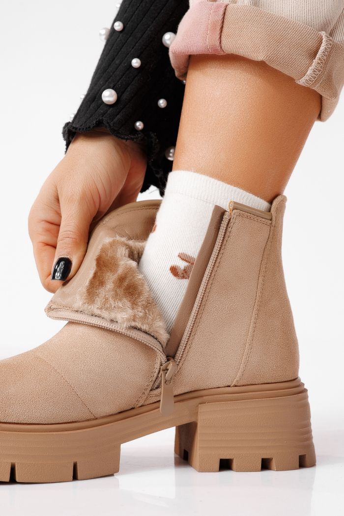 Ghete dama îmblanite khaki din piele ecologica intoarsa Adelina #22640
