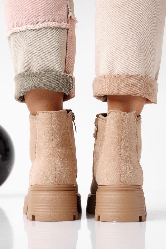 Ghete dama îmblanite khaki din piele ecologica intoarsa Adelina #22640