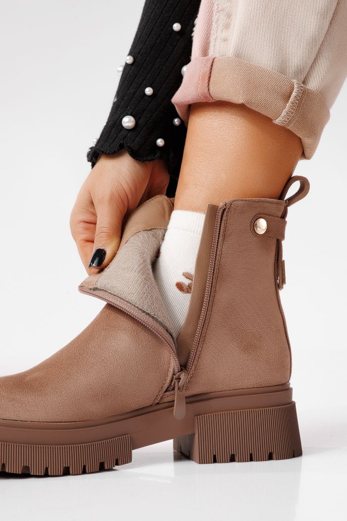 Ghete dama îmblanite khaki din piele ecologica intoarsa Antonia #22639