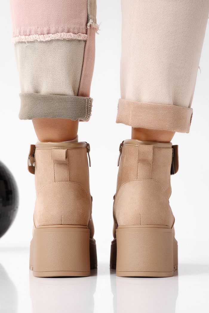 Ghete dama îmblanite khaki din piele ecologica intoarsa Ariana #22637