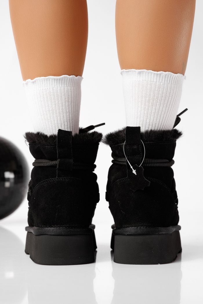 Cizme scurte dama îmblanite tip Ug negre din piele naturala intoarsa Evelina #22695