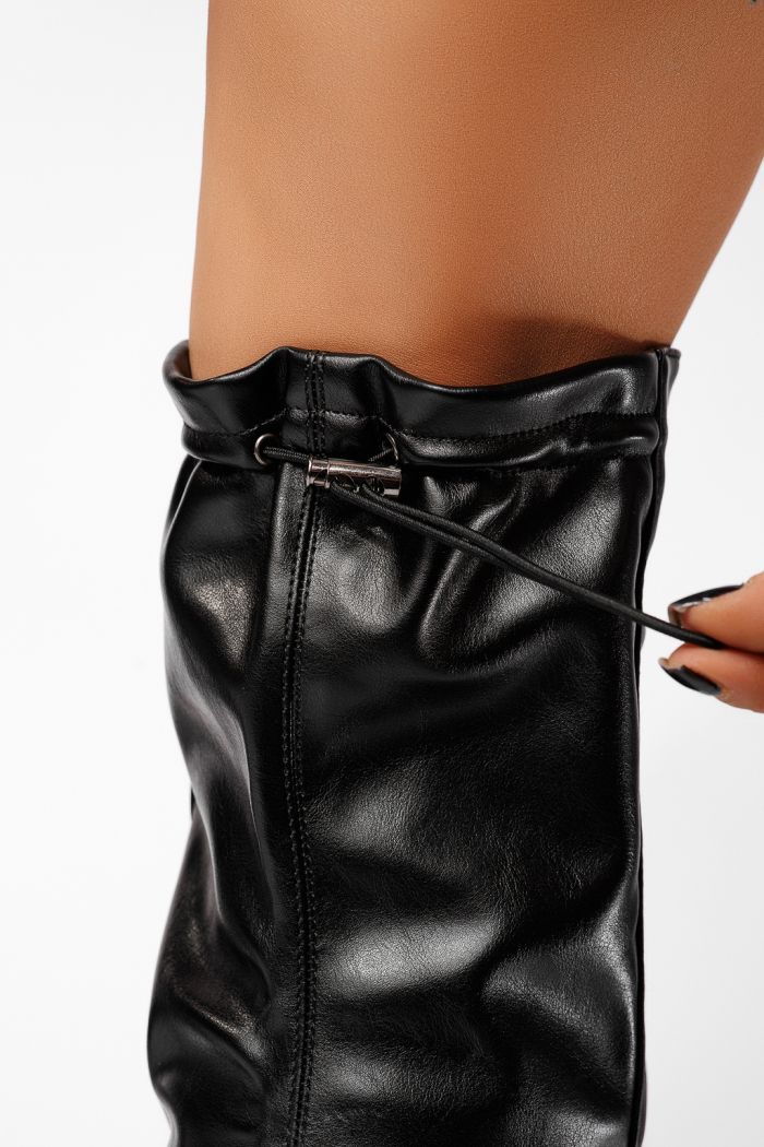 Cizme lungi dama vatuite negre din piele ecologica Ellis #22655