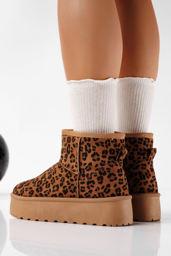 Cizme scurte dama imblanite tip Ug leopard din piele ecologica intoarsa Ariana #22753