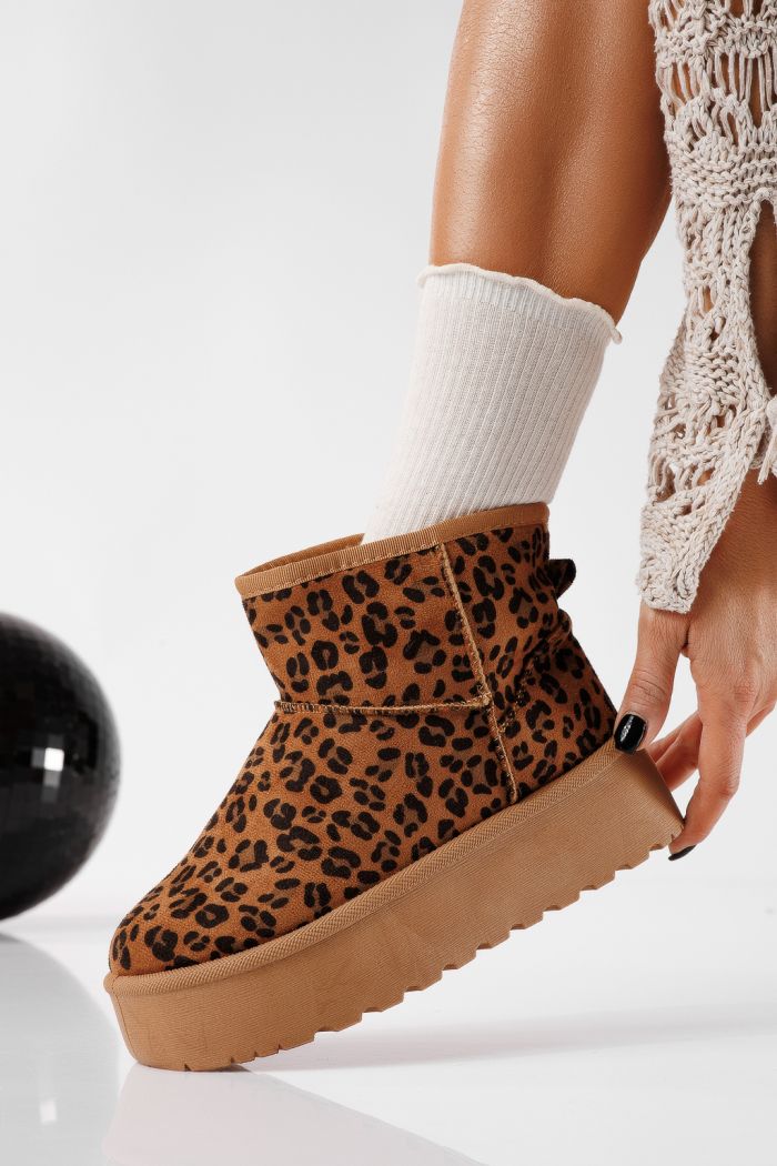 Cizme scurte dama imblanite tip Ug leopard din piele ecologica intoarsa Ariana #22753