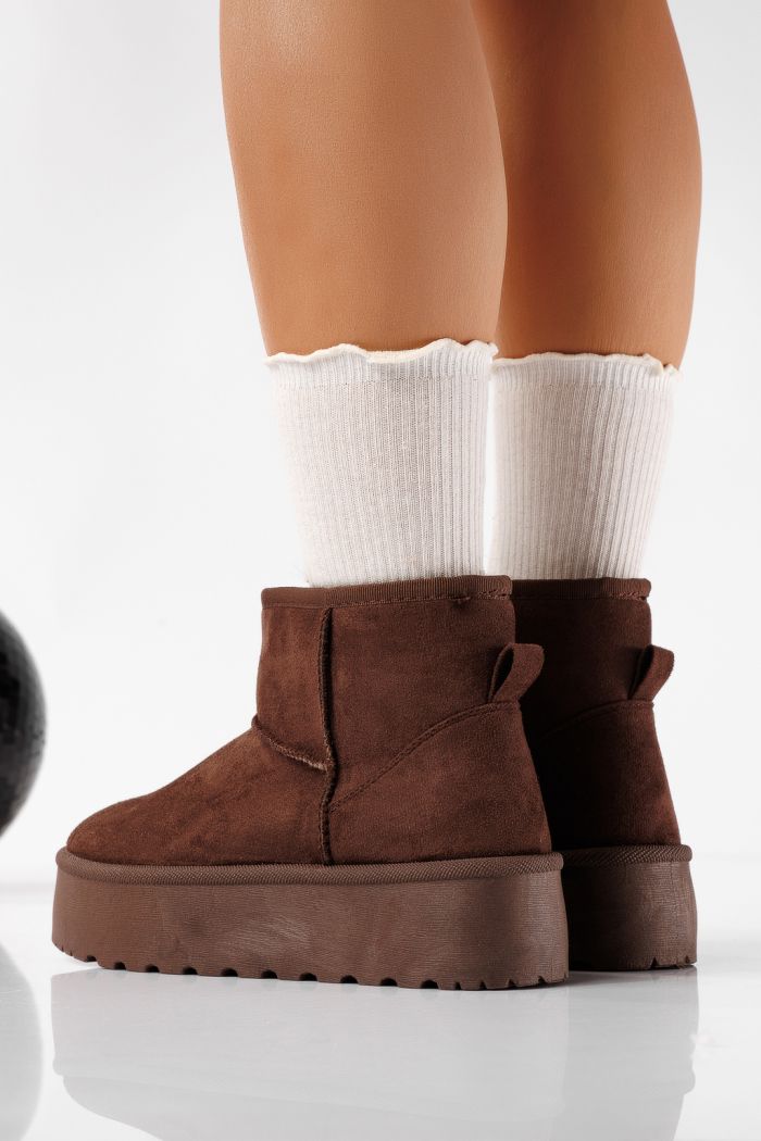 Cizme scurte dama imblanite tip Ug maro din piele ecologica intoarsa Ariana #22749