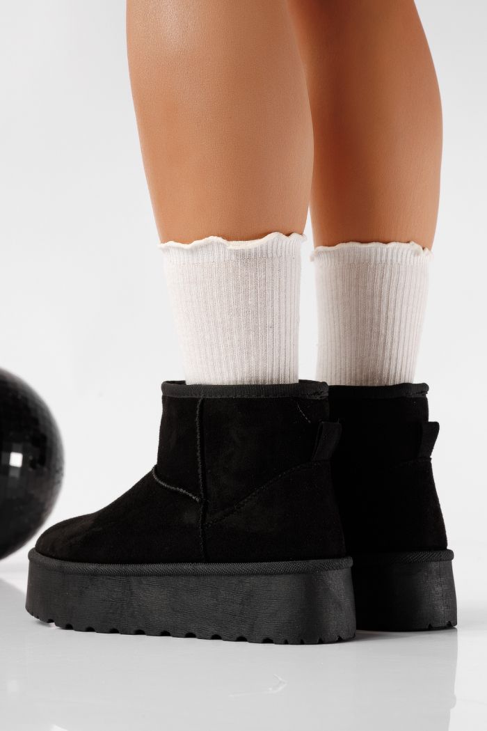 Cizme scurte dama imblanite tip Ug negre din piele ecologica intoarsa Ariana #22748