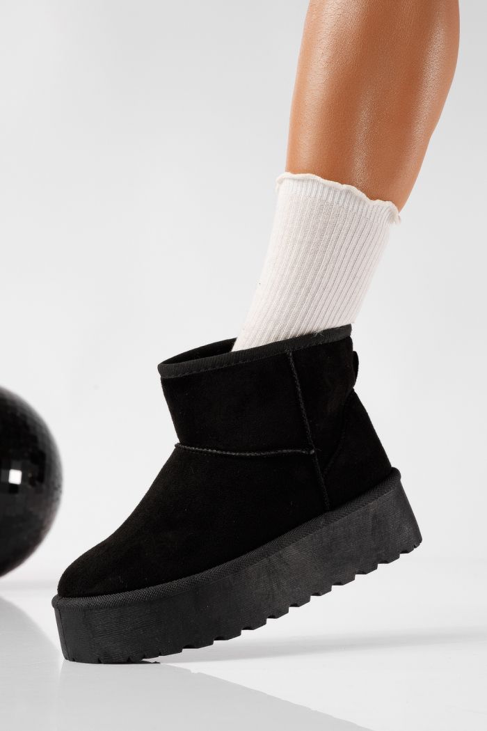Cizme scurte dama imblanite tip Ug negre din piele ecologica intoarsa Ariana #22748