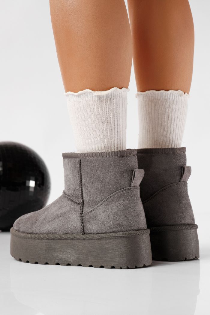Cizme scurte dama imblanite tip Ug gri din piele ecologica intoarsa Ariana #22752