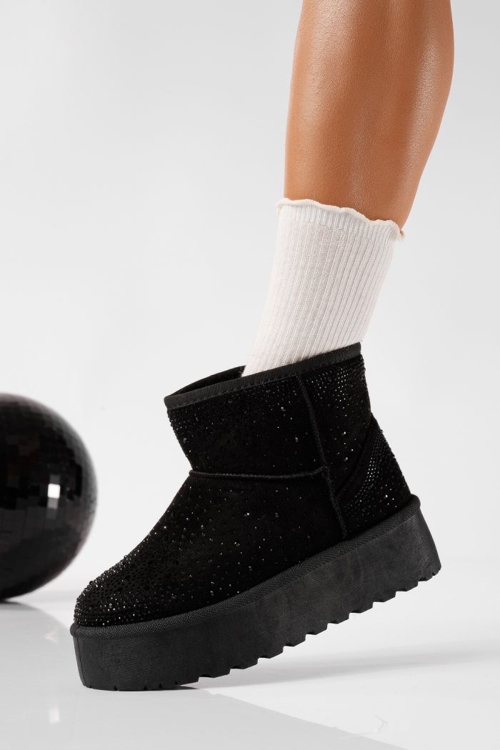 Cizme scurte dama imblanite tip Ug negre din piele ecologica intoarsa Alessia #22758