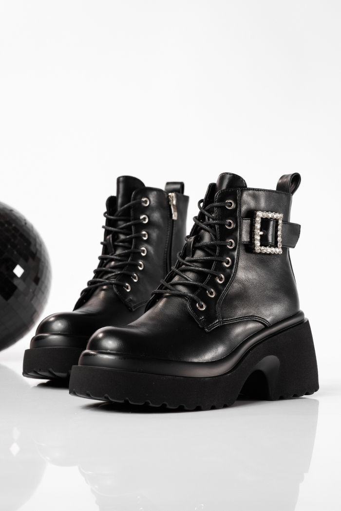Ghete dama îmblanite negre din piele ecologica Pixie #22799