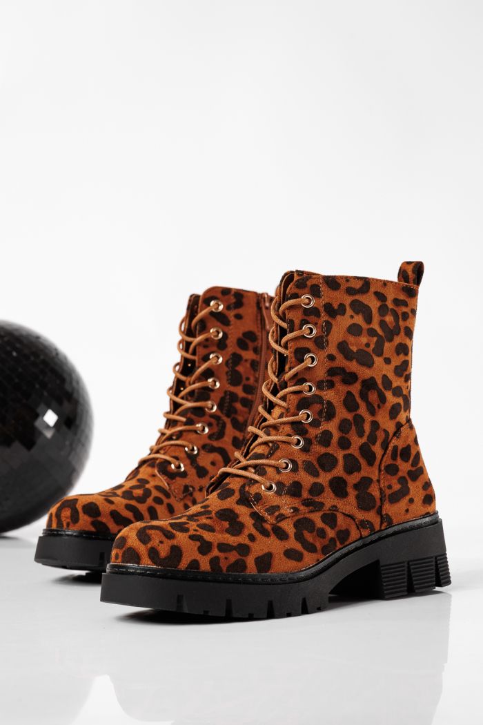 Ghete dama îmblanite leopard din piele ecologica intoarsa Lorelai #22785