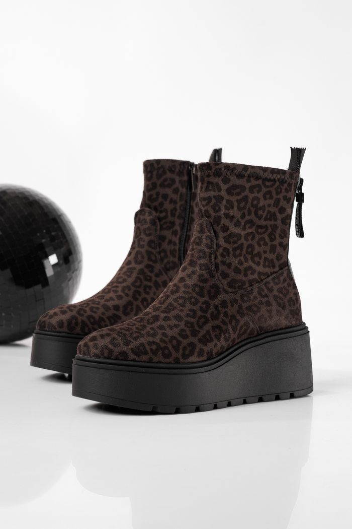 Ghete dama îmblanite leopard din piele ecologica intoarsa Angela #22818