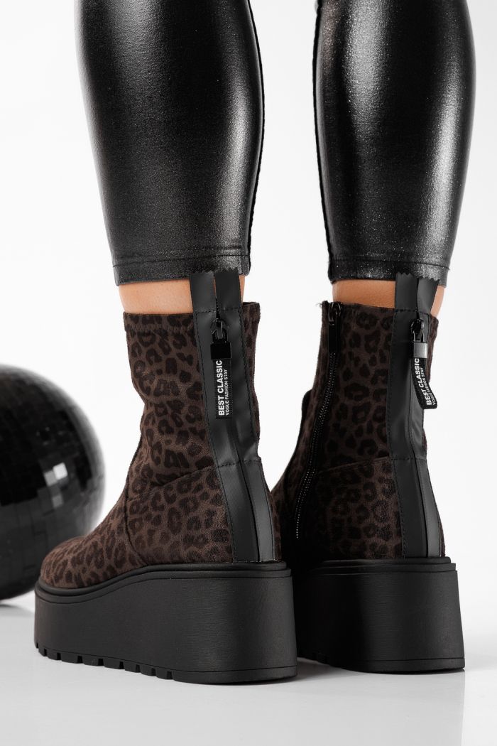 Ghete dama îmblanite leopard din piele ecologica intoarsa Angela #22818