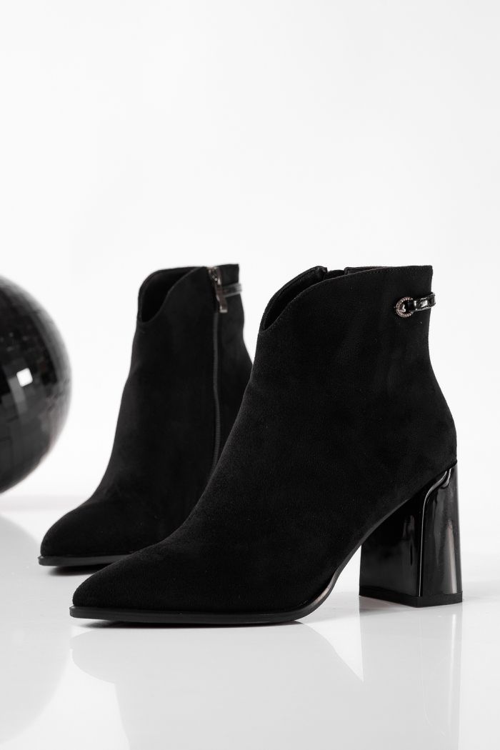 Botine dama îmblanite negre din piele ecologica intoarsa Evelyn #22855