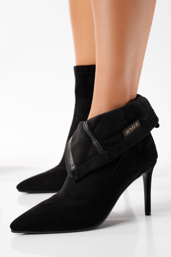 Botine dama îmblanite negre din piele ecologica intoarsa Bianca #22830