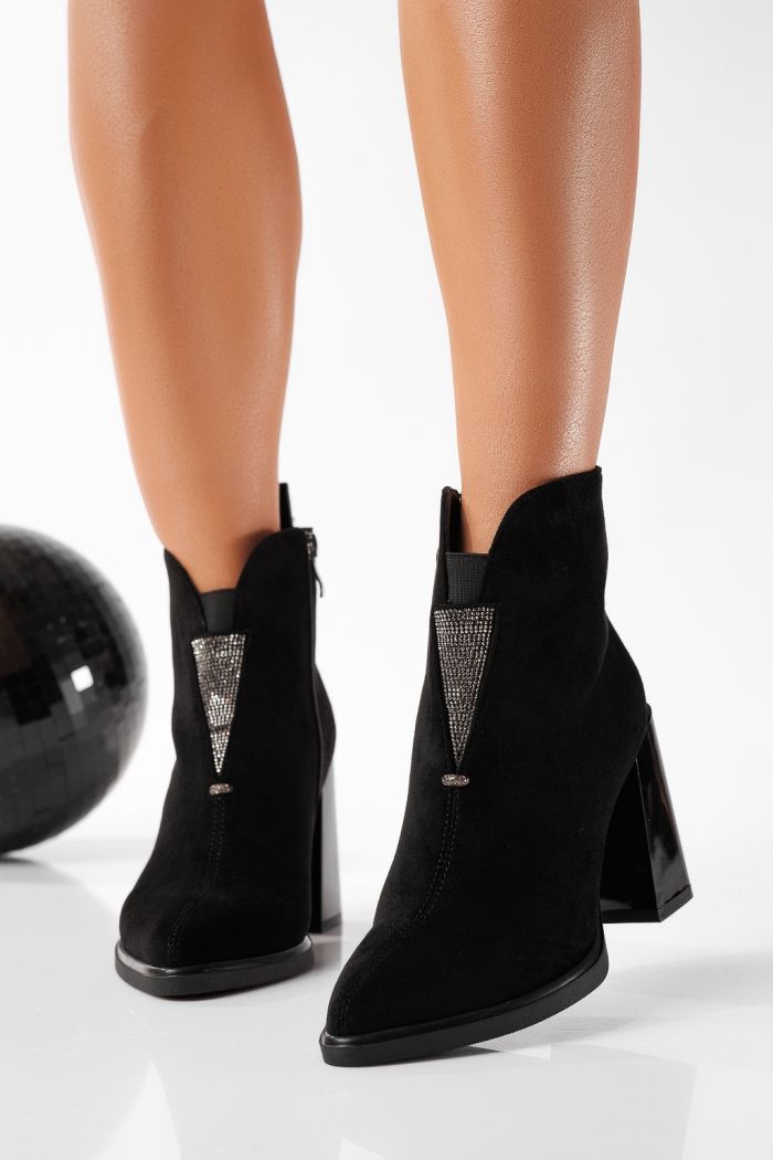 Botine dama îmblanite negre din piele ecologica intoarsa Eda #22849