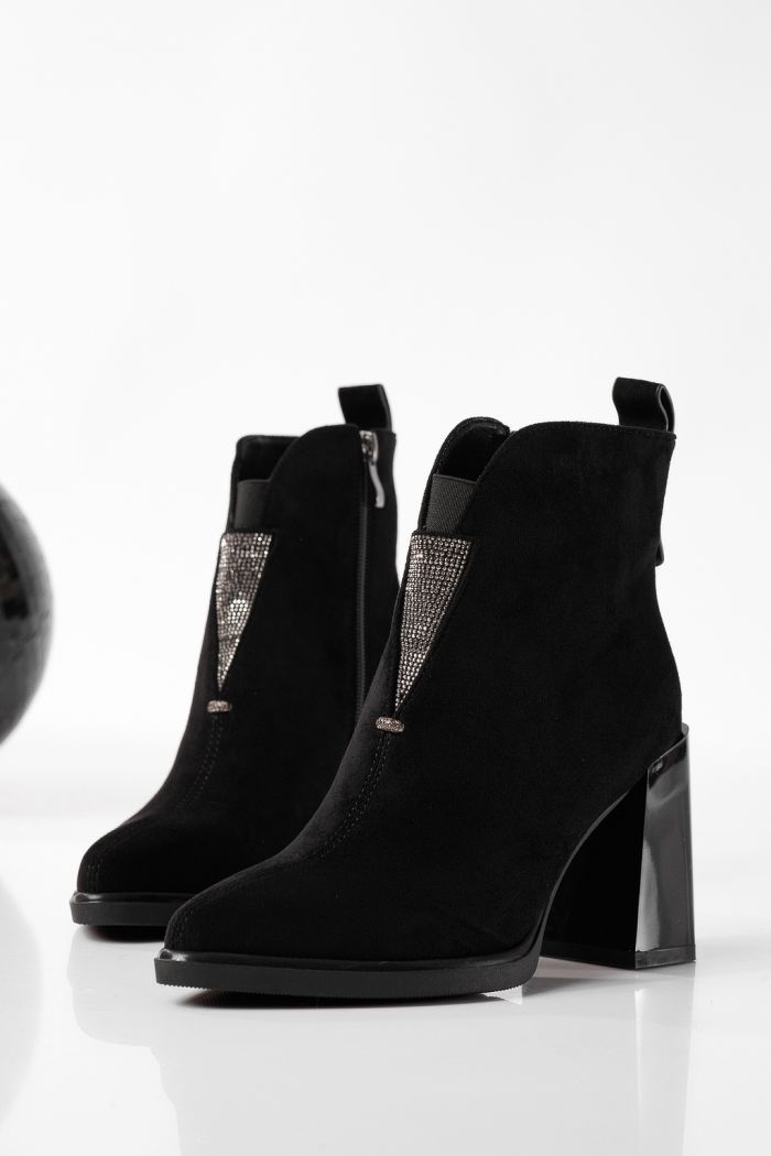 Botine dama îmblanite negre din piele ecologica intoarsa Eda #22849