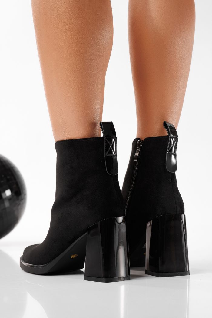 Botine dama îmblanite negre din piele ecologica intoarsa Dorina #22848