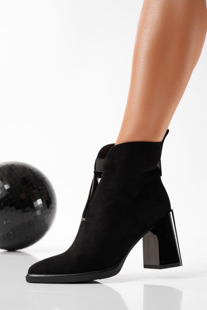 Botine dama îmblanite negre din piele ecologica intoarsa Dorina #22848
